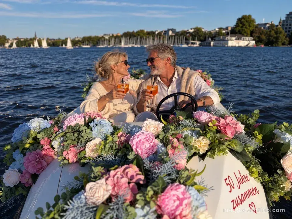 Jubiläum — 50 Jahre zusammen · Mit dem Boot auf der Alster · Hamburg